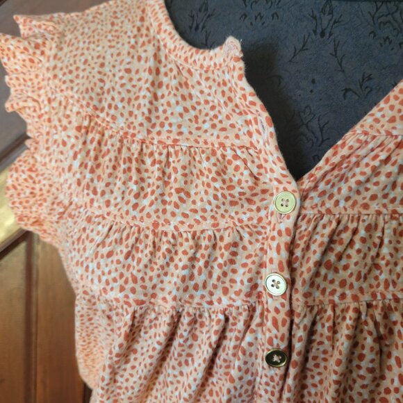 Loft Vintage Soft Orange Polka Dot Ruffle Sleeve Button Front Blouse Womens M Co - Picture 2 of 7